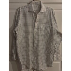Faconnable Mens Tattersall Check Button Down Shirt 16R Blue Tan White Cotton USA